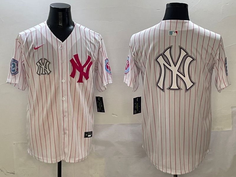 Men New York Yankees Blank White Stripe Jointly Name Nike 2025 MLB Jersey style 25